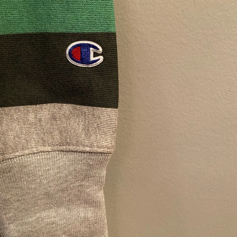 Champion Reverse Weave Gray and Green Striped Sweatshirt, Size Small - Picture 8 of 12